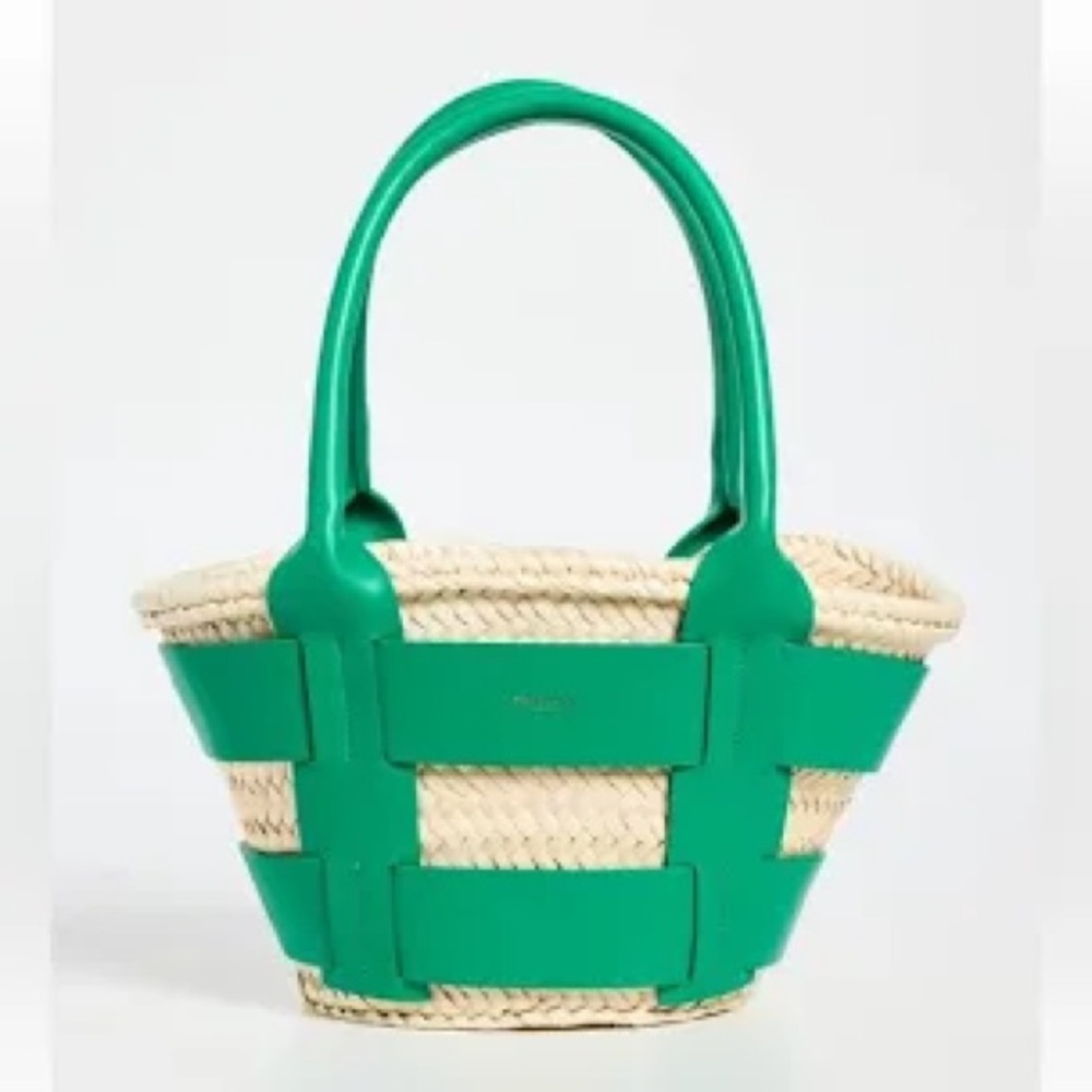 Demillier. Santorini Mini.Kelly Green Leather wraps a beautiful straw basket bag